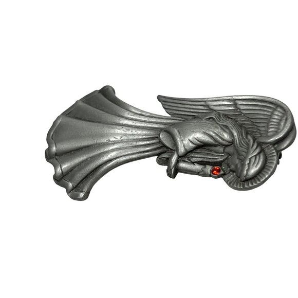 Vintage JJ Angel Brooch Silver Pewter Tone Red Rhinestone Crystal Candle Pin - Picture 7 of 8